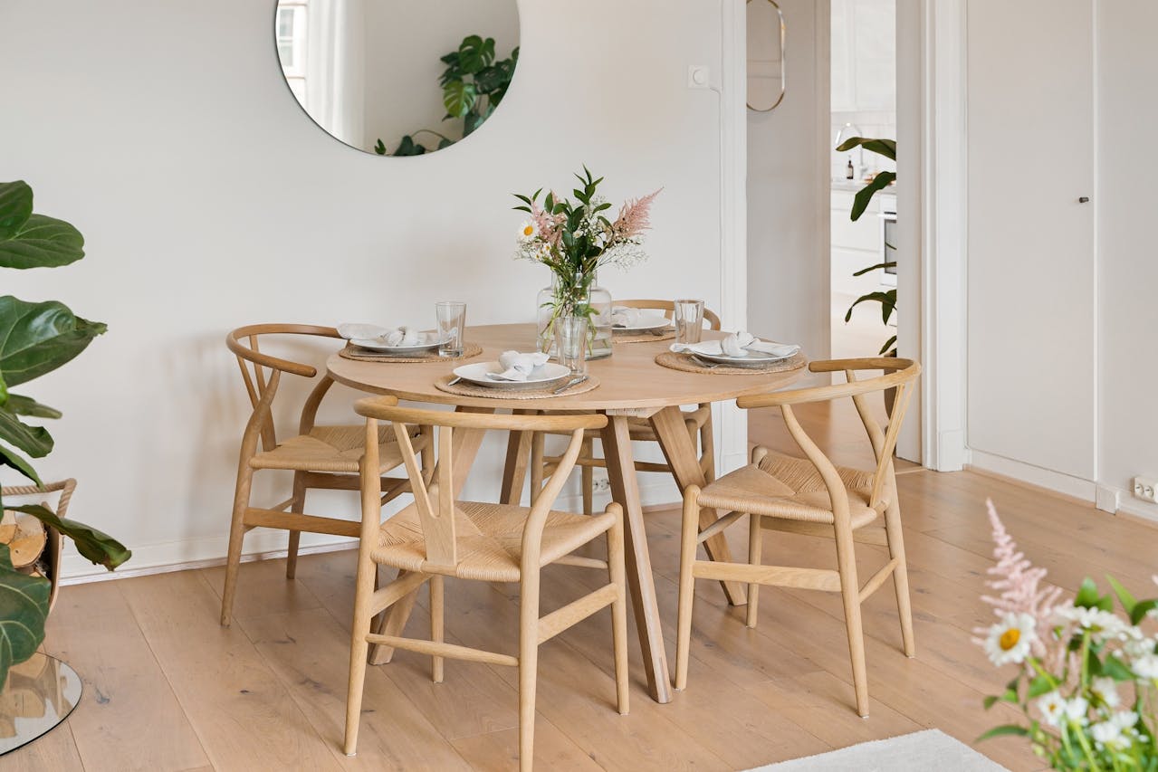 Wooden Table and Chairs in a Modern Dining Room