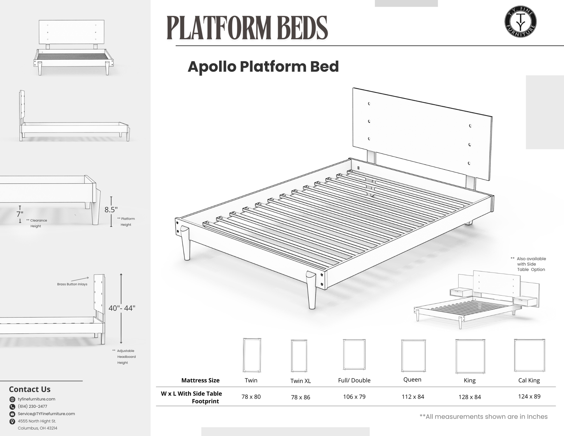 Apollo Platform Bed with Integrated Tables - Solid Wood Bed Frame